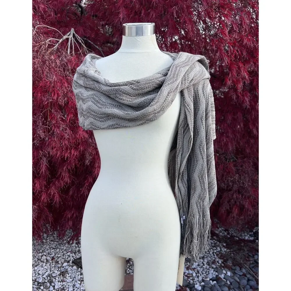 Vtg Dolce & Gabbana Scarf Shawl Brown Taupe 82x36 Zigzag Wool Viscose NWT Lux
